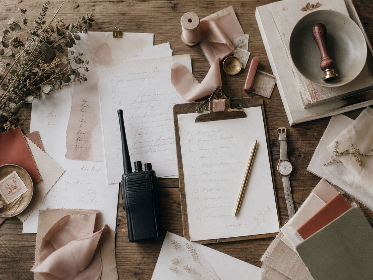 Moodboard coordination jour J : planning, rubans et détails d’organisation